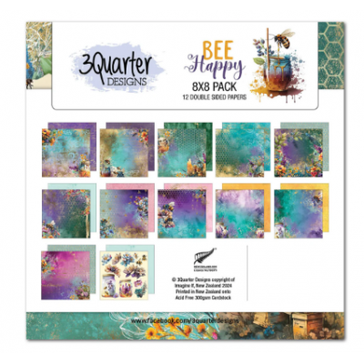 3Quarter Designs - bloc de papier collection «Bee Happy» 8 x 8" 10 feuilles